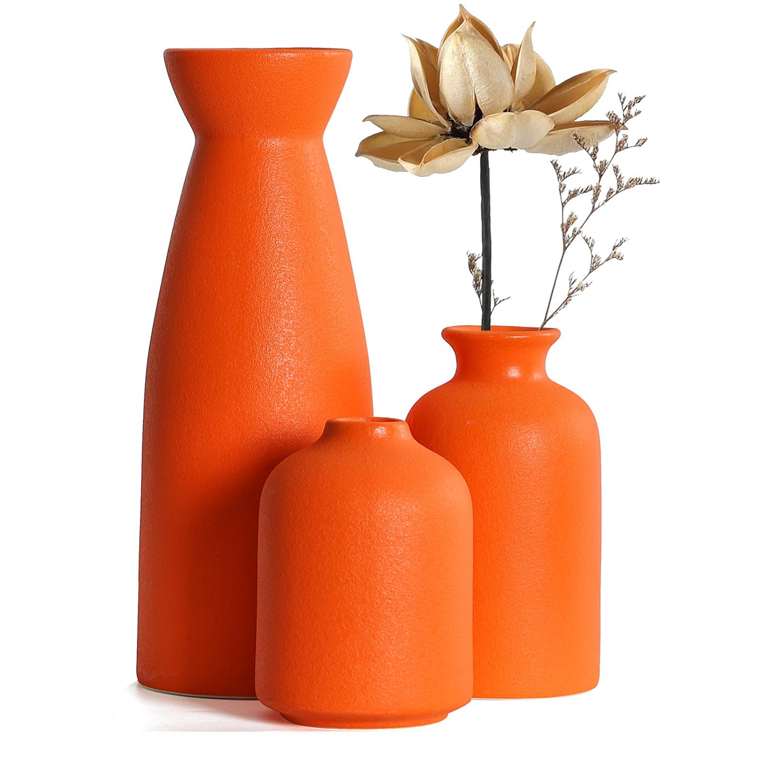 Farmhouse Beige Flower Vase — Set of 3