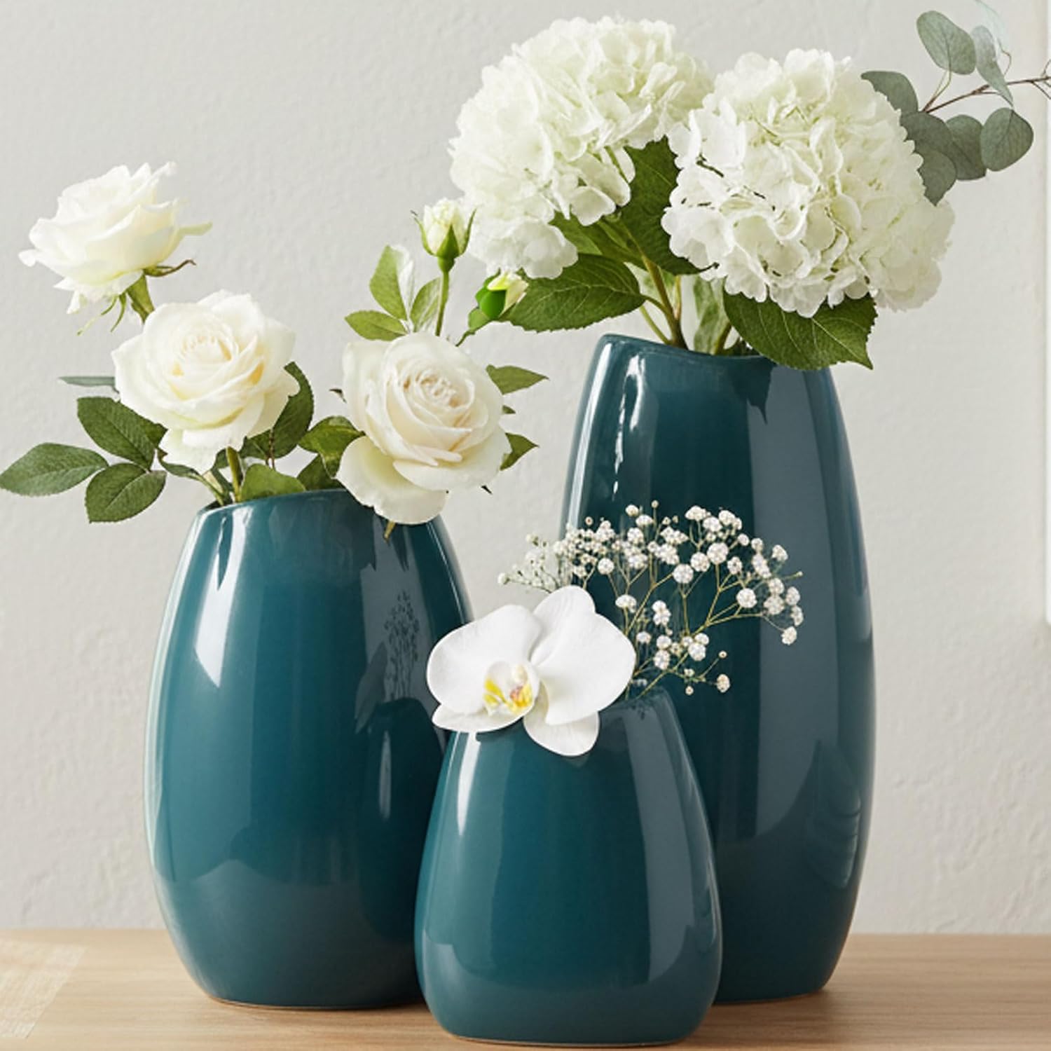 Modern Black Flower Vase — Set of 3 — Teal