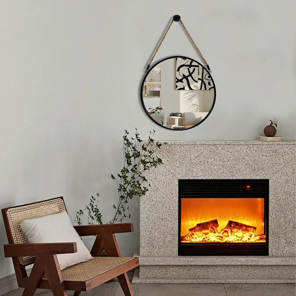 Round Farmhouse Beige Wall Mirror — 15" - View 2