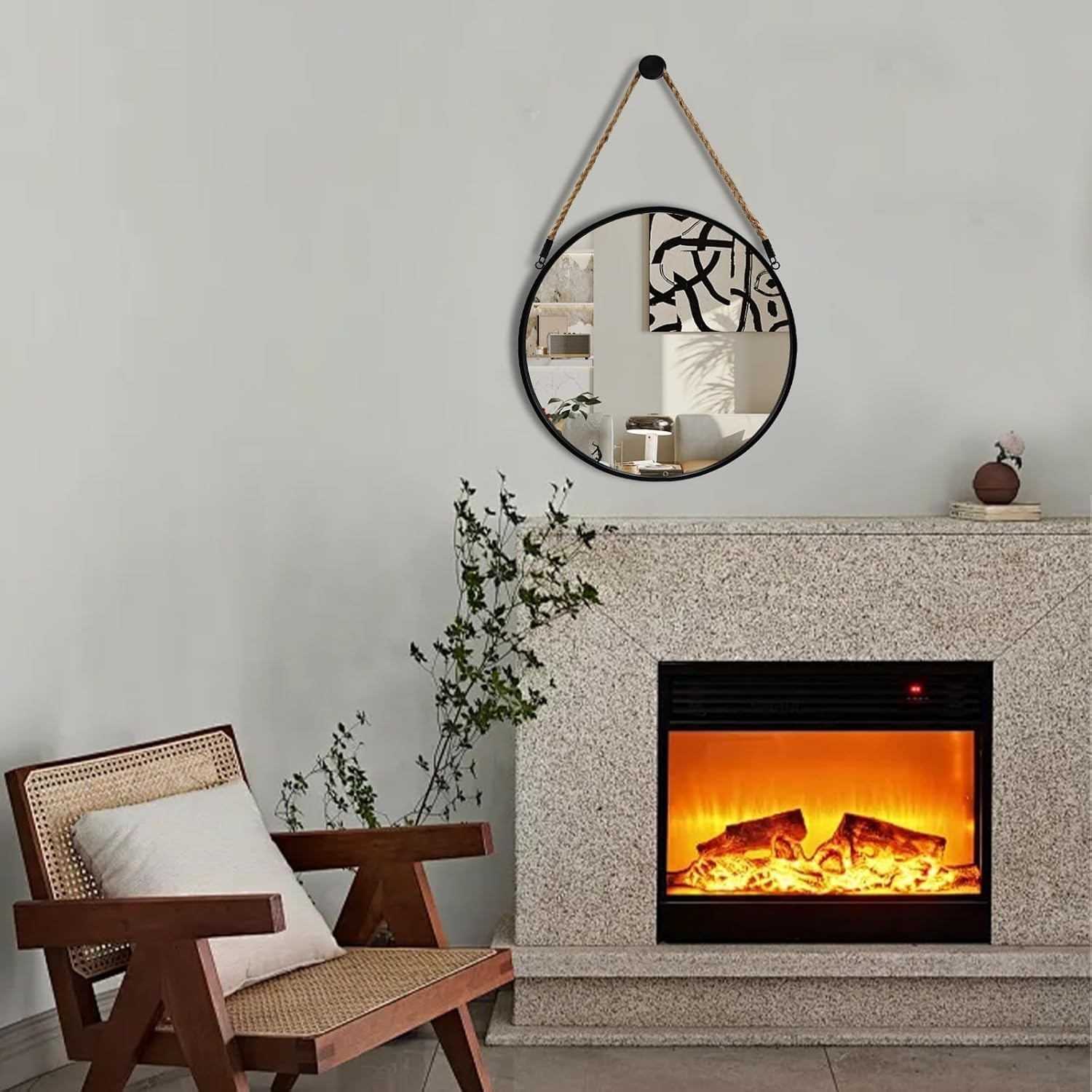 Round Farmhouse Beige Wall Mirror — 15" - View 2