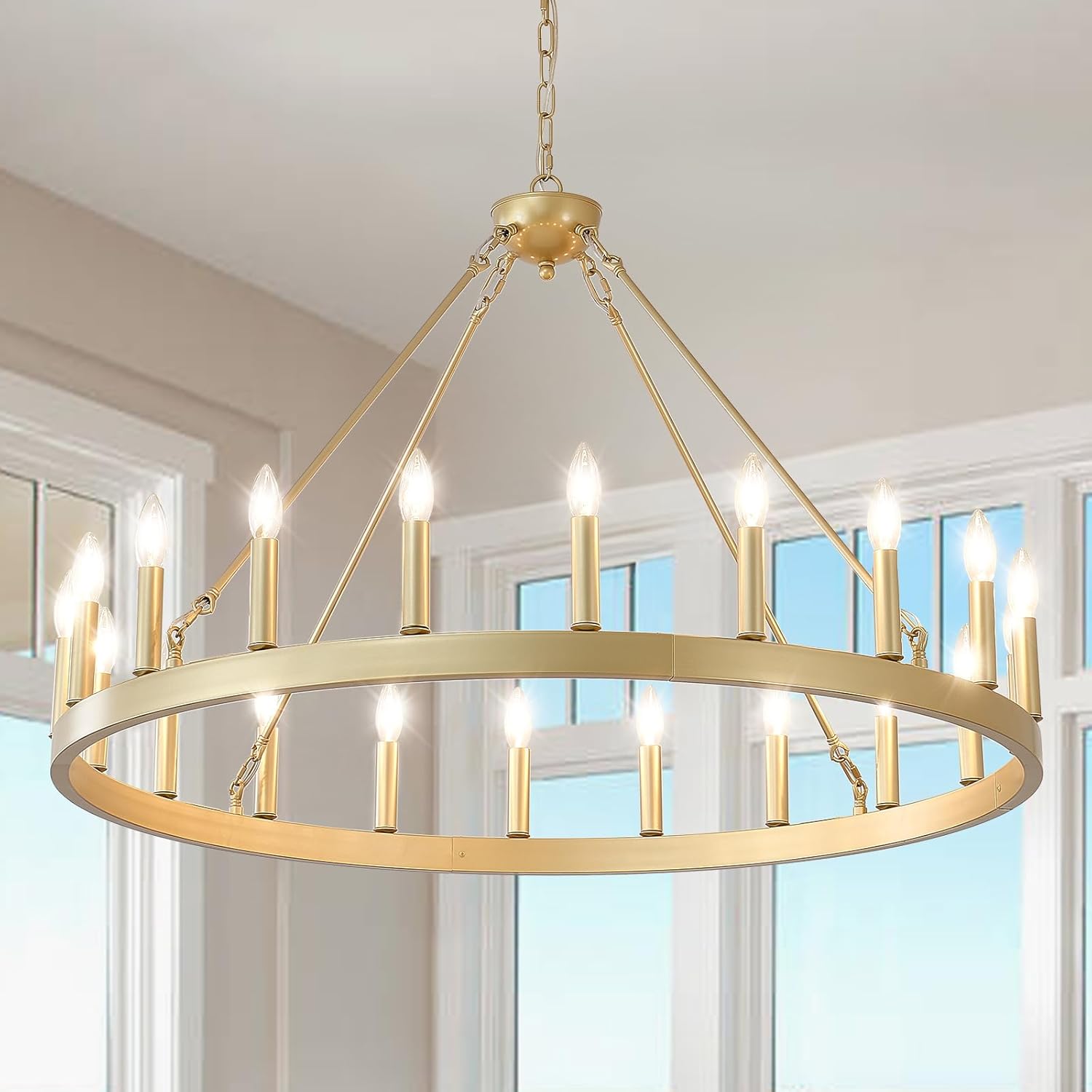 Round Farmhouse Black Chandelier — 12-Light — Soft Gold