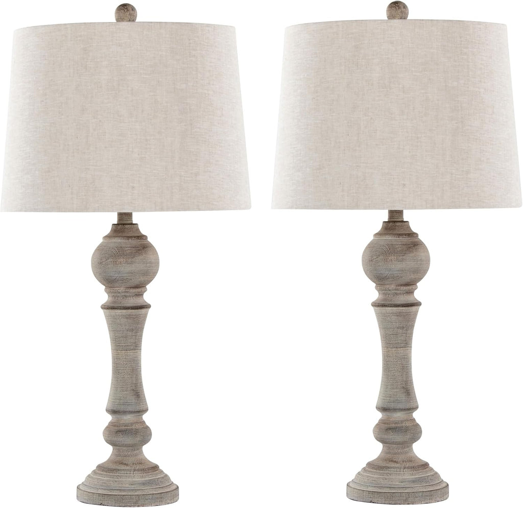 Farmhouse Grey Bedside Lamp — 32" — Reclaimed Grey Polyresin
