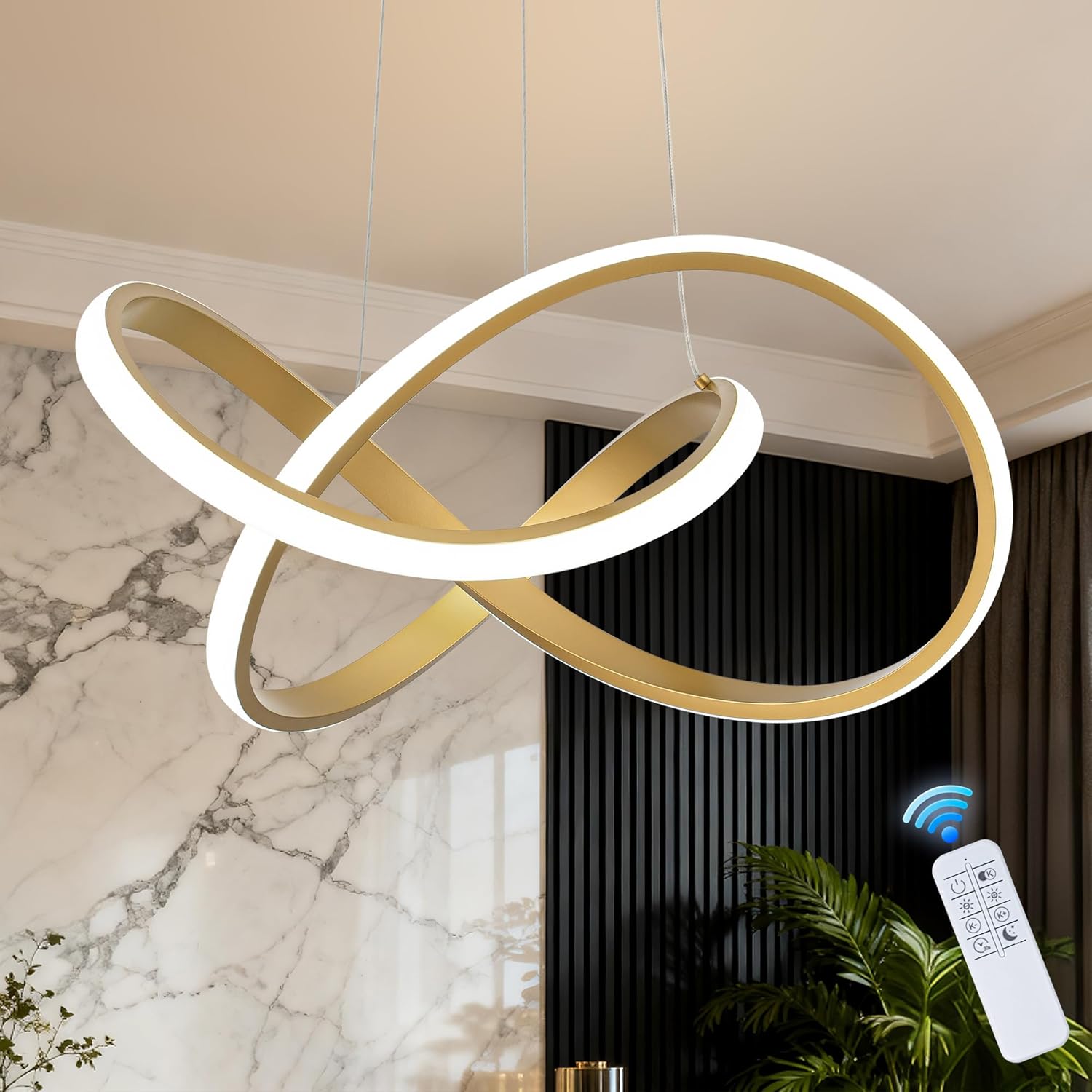 Dimmable Modern Black Chandelier — 7" — Gold