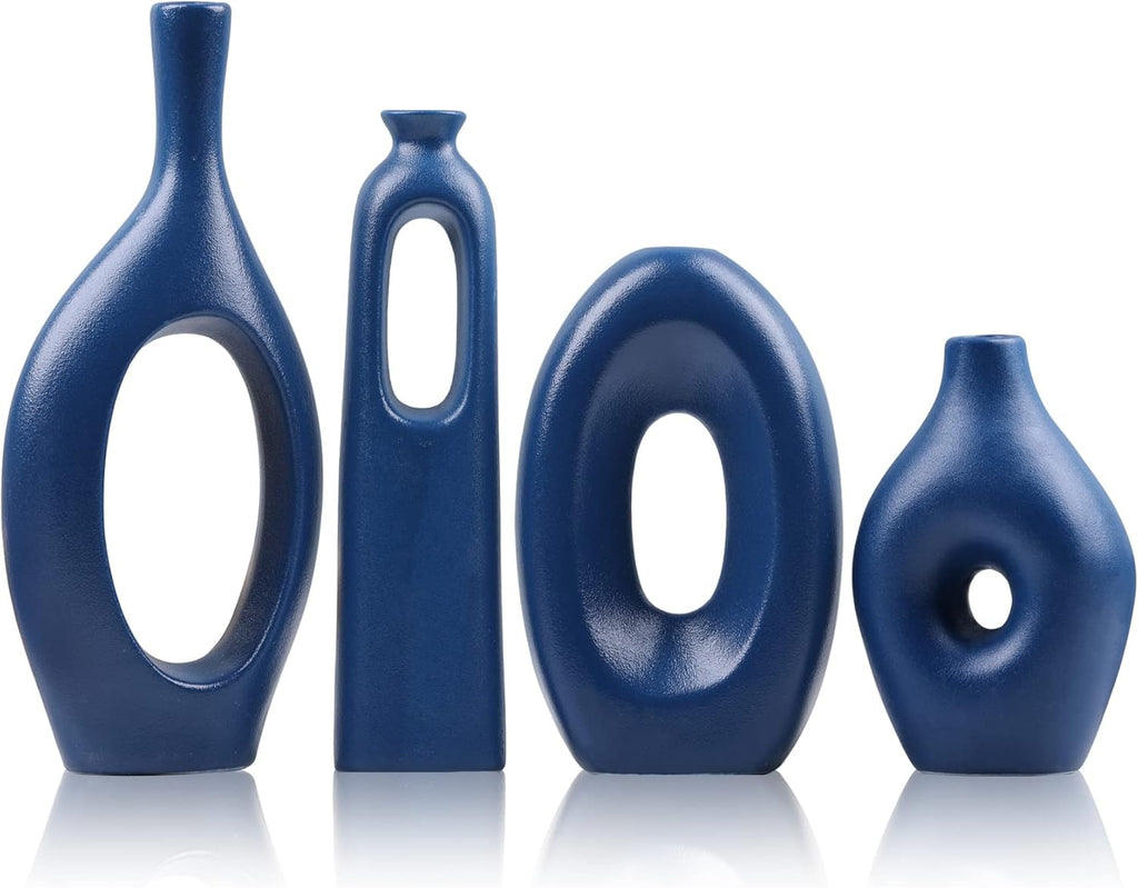 Round Boho Black Vase Set — Set of 4 — Blue Set
