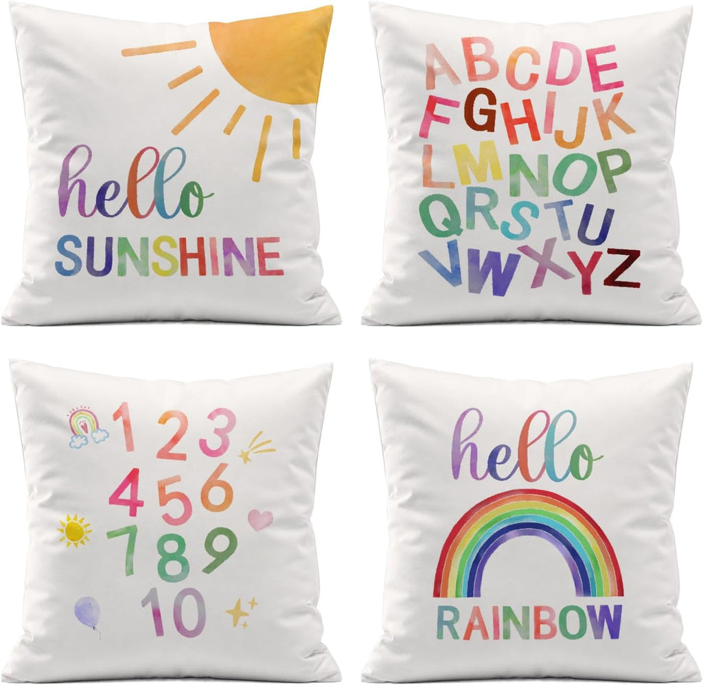 Boho Black Throw Pillow Cover — 18" — Hello Sunshine Rainbow Alphabet