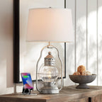 Farmhouse Gold Table Lamp — 23" — Distressed Silver with USB