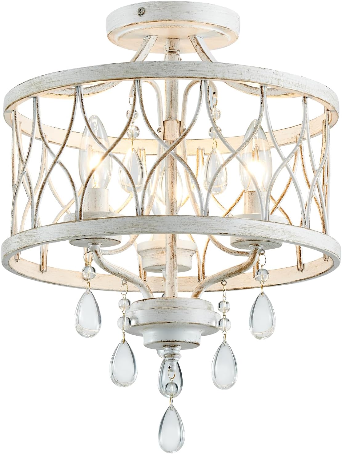 Round Farmhouse Gold Chandelier — 3-Light — White, 3 Light