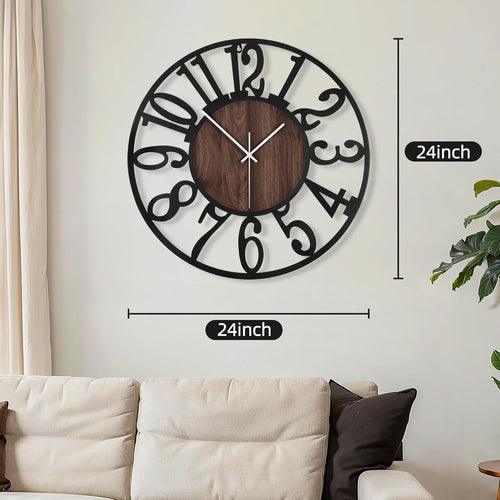 Battery Operated Farmhouse Black Wall Clock — 24" - View 2