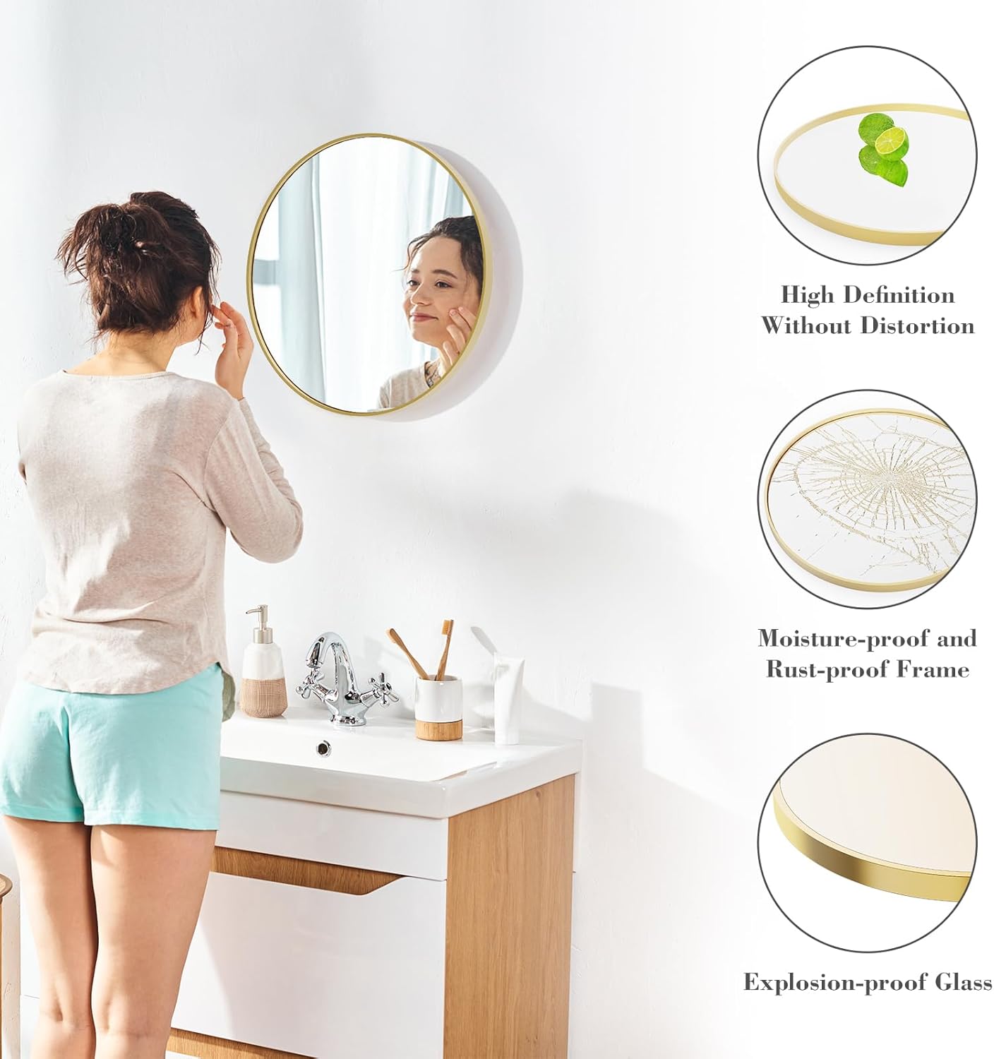 Round Luxe Black Wall Mirror — 20.2" - View 3