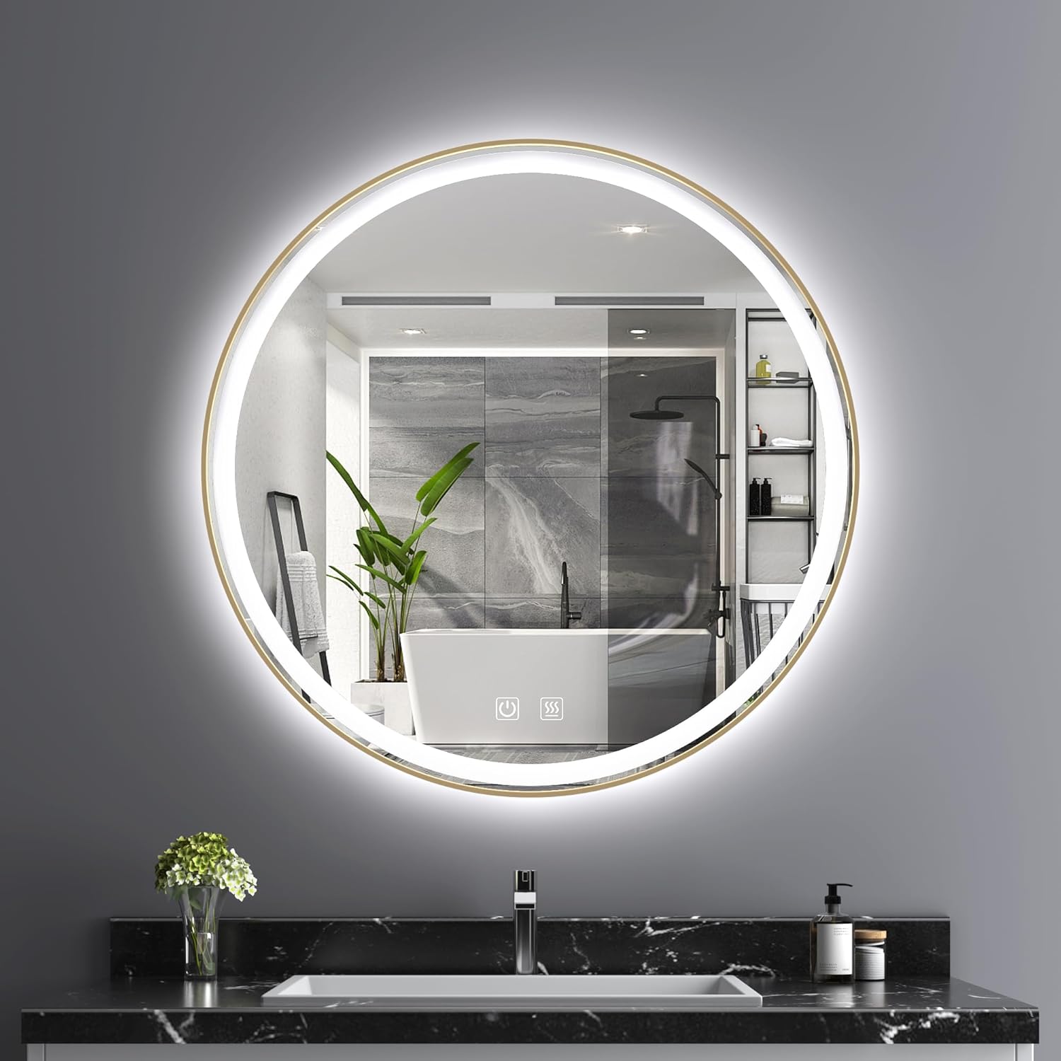 Round Luxe Black Wall Mirror — 12" — 36"L x 36"W