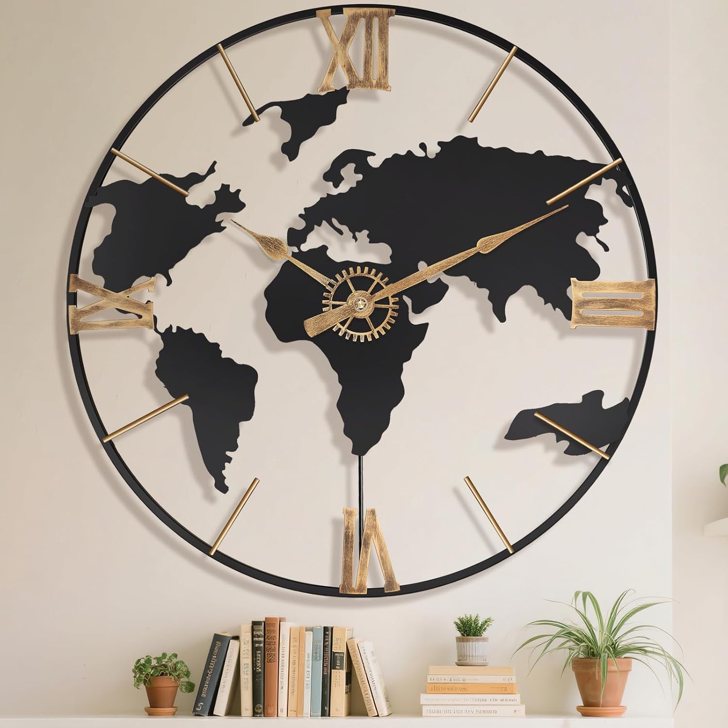 Vintage Luxe Black Wall Clock — 24" — Black Roman