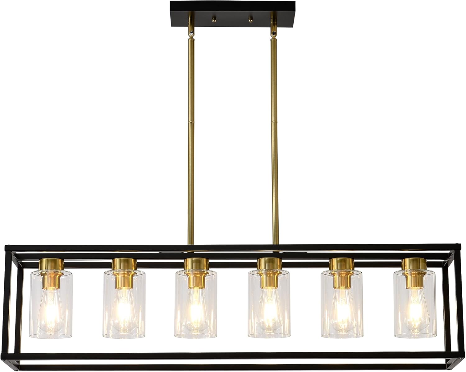 Vintage Farmhouse Black Chandelier — 4-Light — Brushed Brass +Black