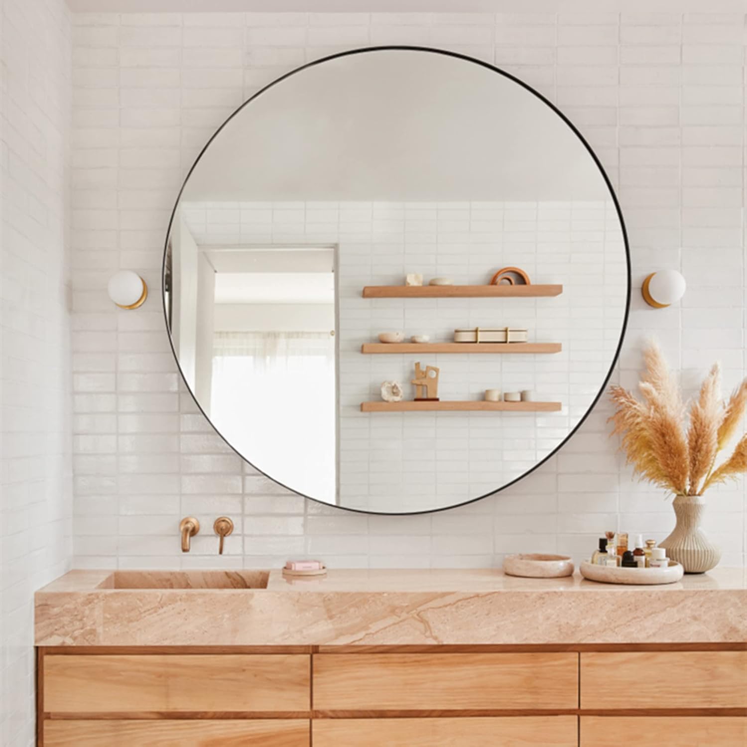 Black Round Mirror — 30" — Matt Black
