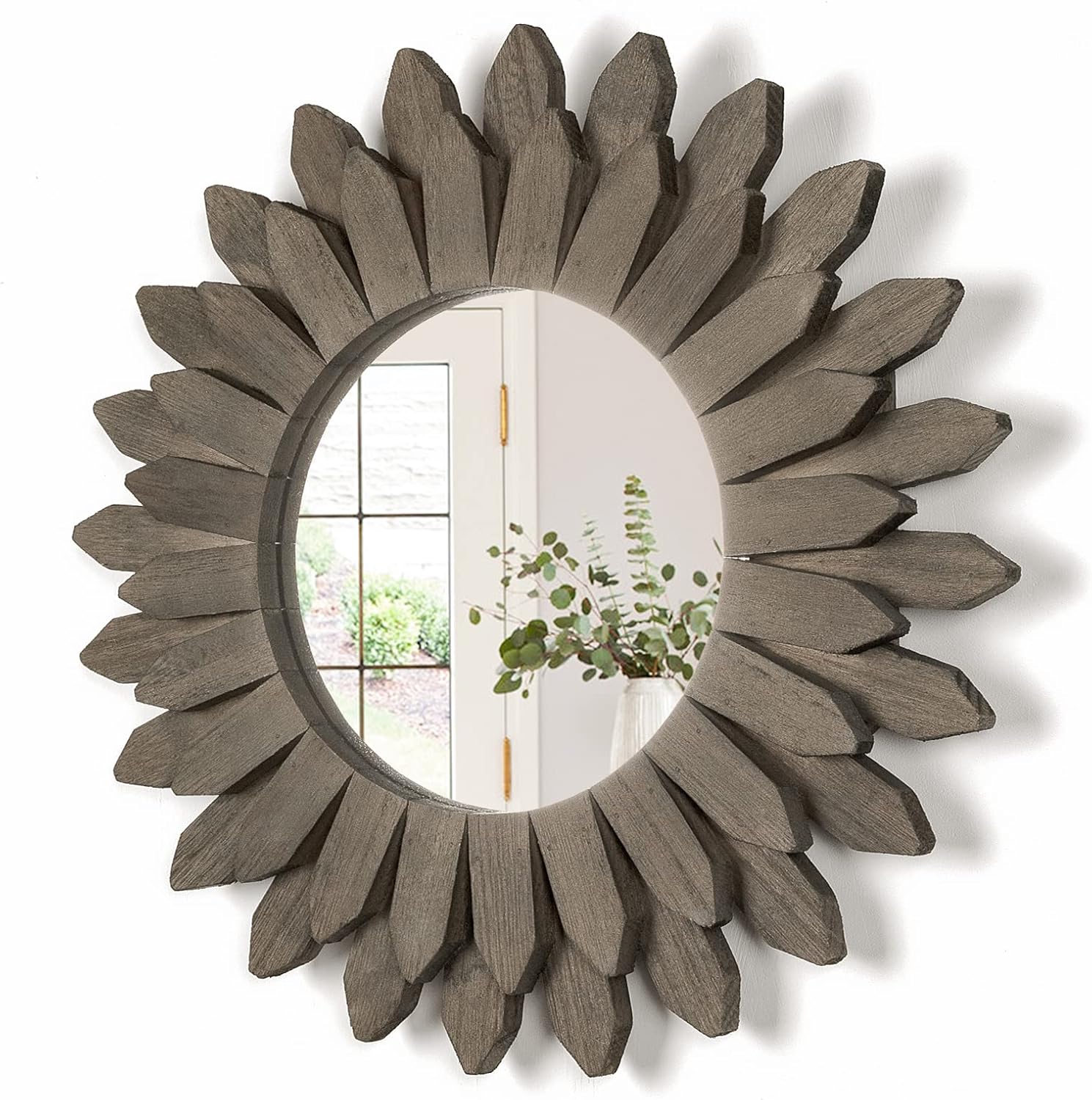 Boho Black Mirror — 12" — Weathered Grey