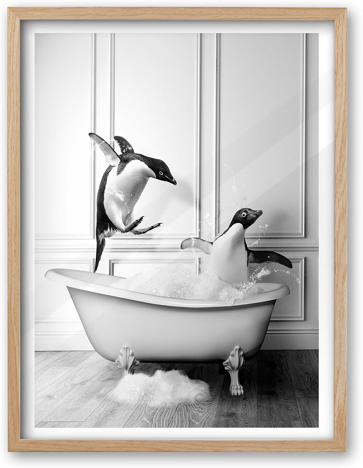 Framed Gold Wall Art — 16" — OAK Wood Framed Penguin