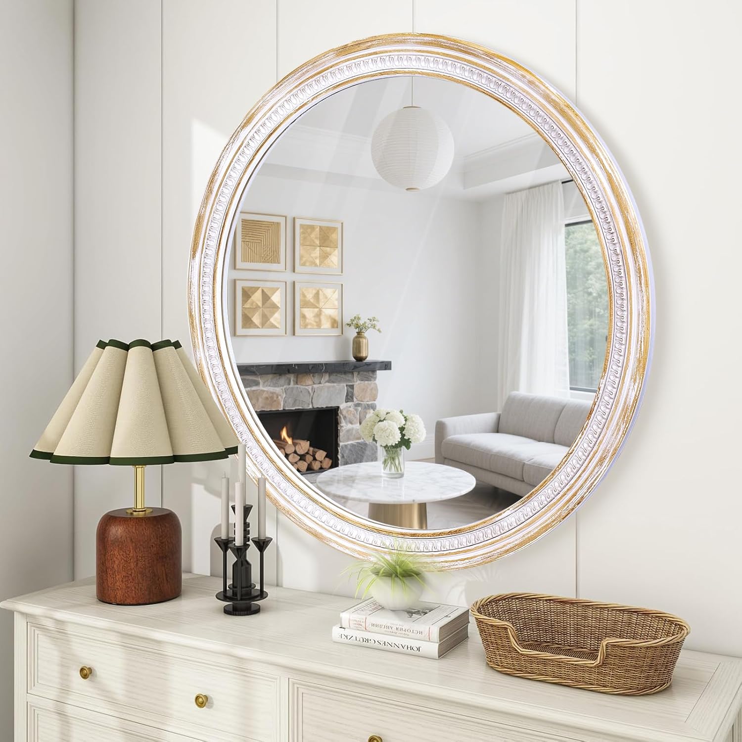 Round Farmhouse Wood Mirror — 36" — C - 30 in