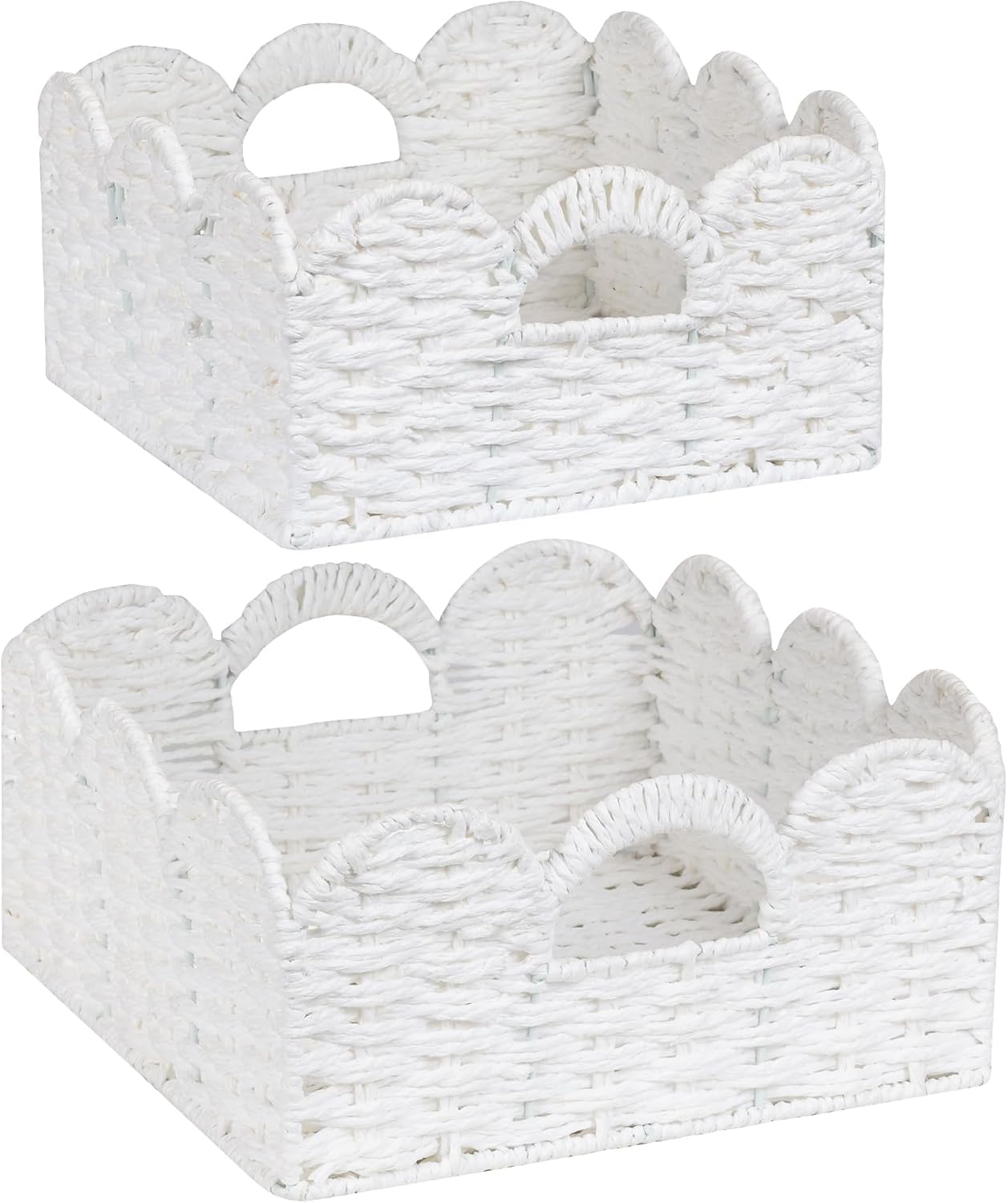 Handwoven Boho White Storage Basket — White
