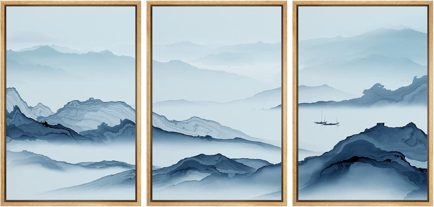 Framed Farmhouse Fabric Wall Art — 16" — 16" x 24" x 3 Panels NATURAL