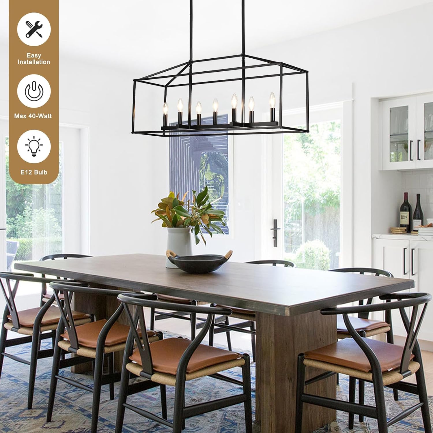Adjustable Farmhouse Black Chandelier — 7-Light - View 3