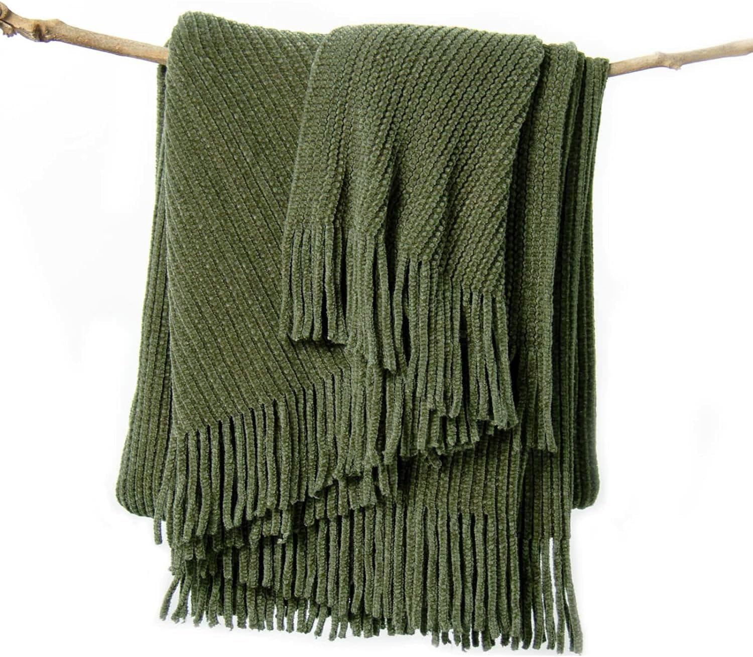 Chenille Boho Beige Throw Pillow — 60" — C-dark Green