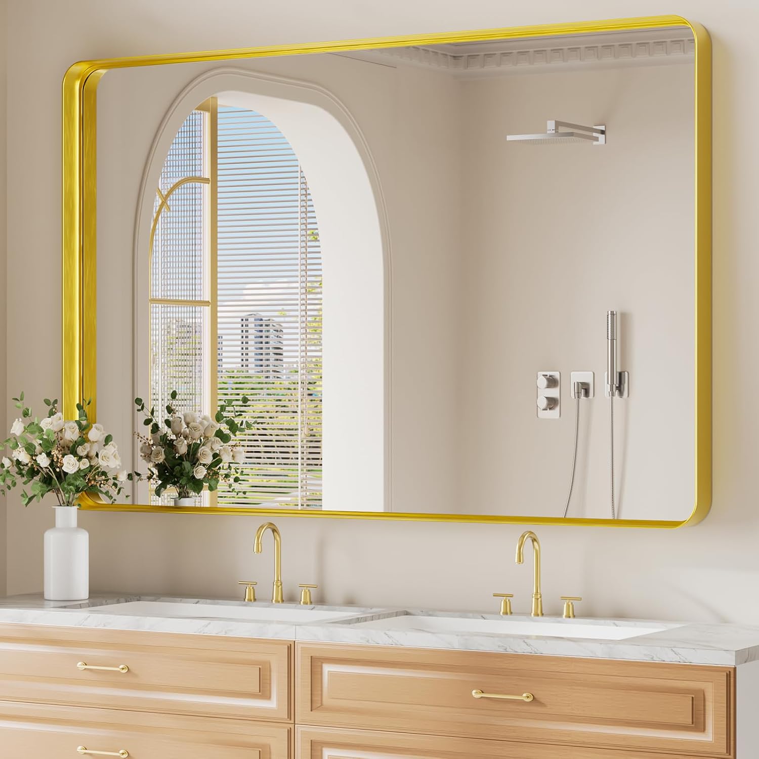 Framed Farmhouse Gold Wall Mirror — 30" — Gold