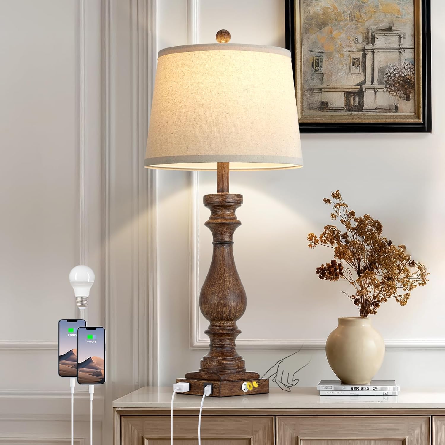 Dimmable Mid-Century Beige Nightstand Lamp — 27.5" — 1Pack Brown