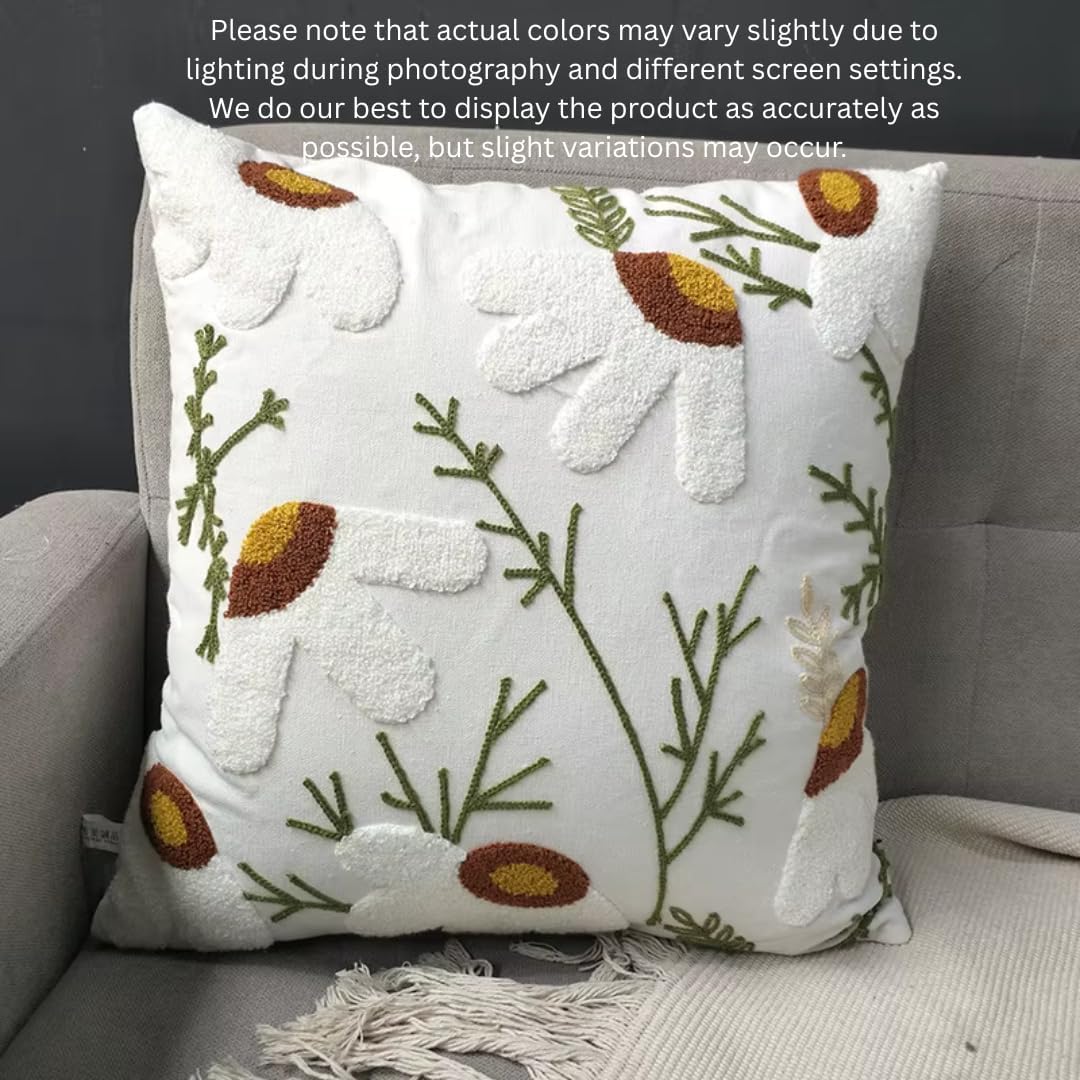Embroidered Boho Beige Throw Pillow Cover — 18" - View 6
