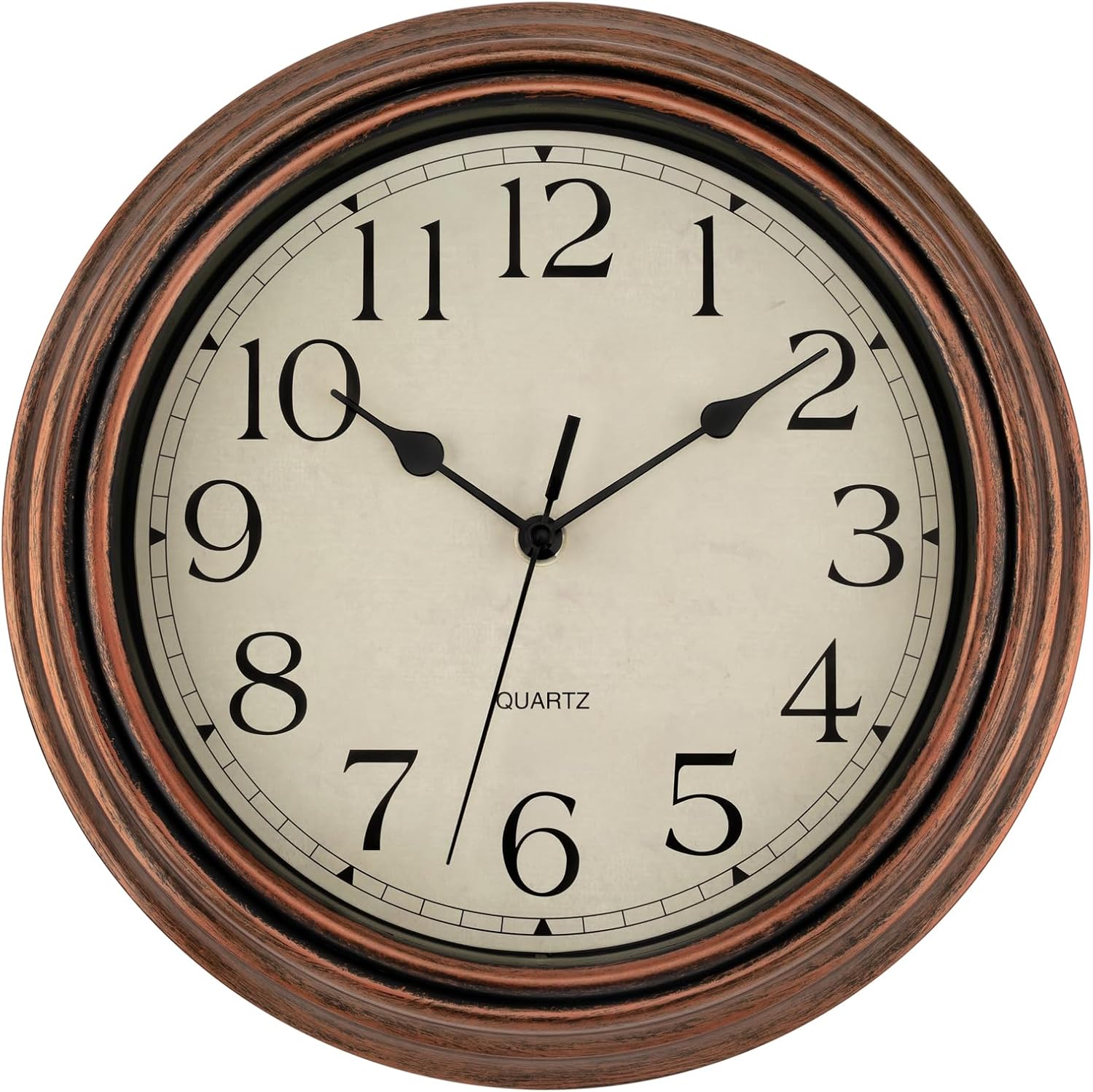 Battery Operated Mid-Century Black Wall Clock — 12" — Copper Vintage
