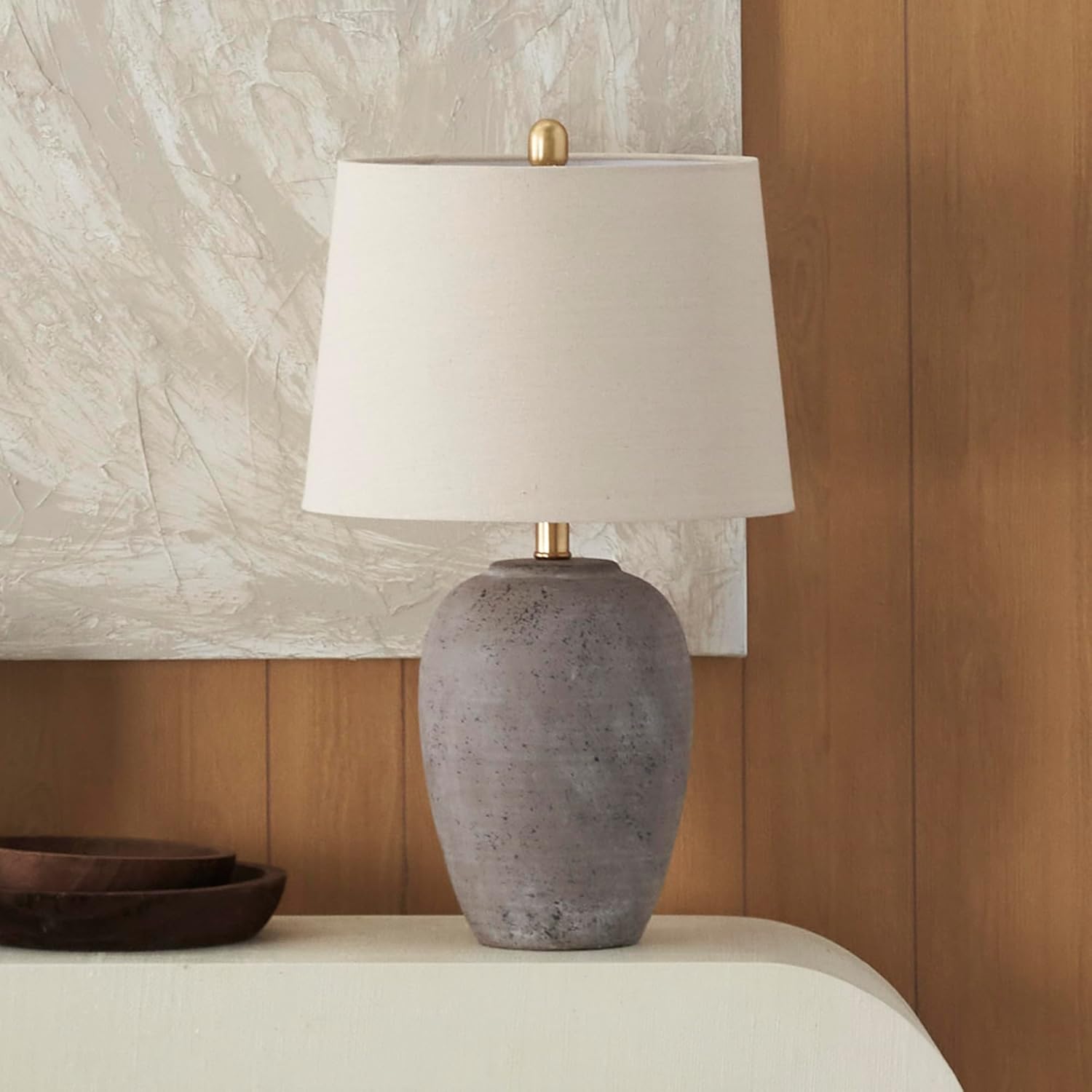 Vintage Farmhouse Beige Table Lamp — 23" — 1 Lamp - Drum Shade