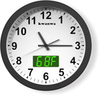 Adjustable Black Wall Clock — 12" — Black Case-green Led