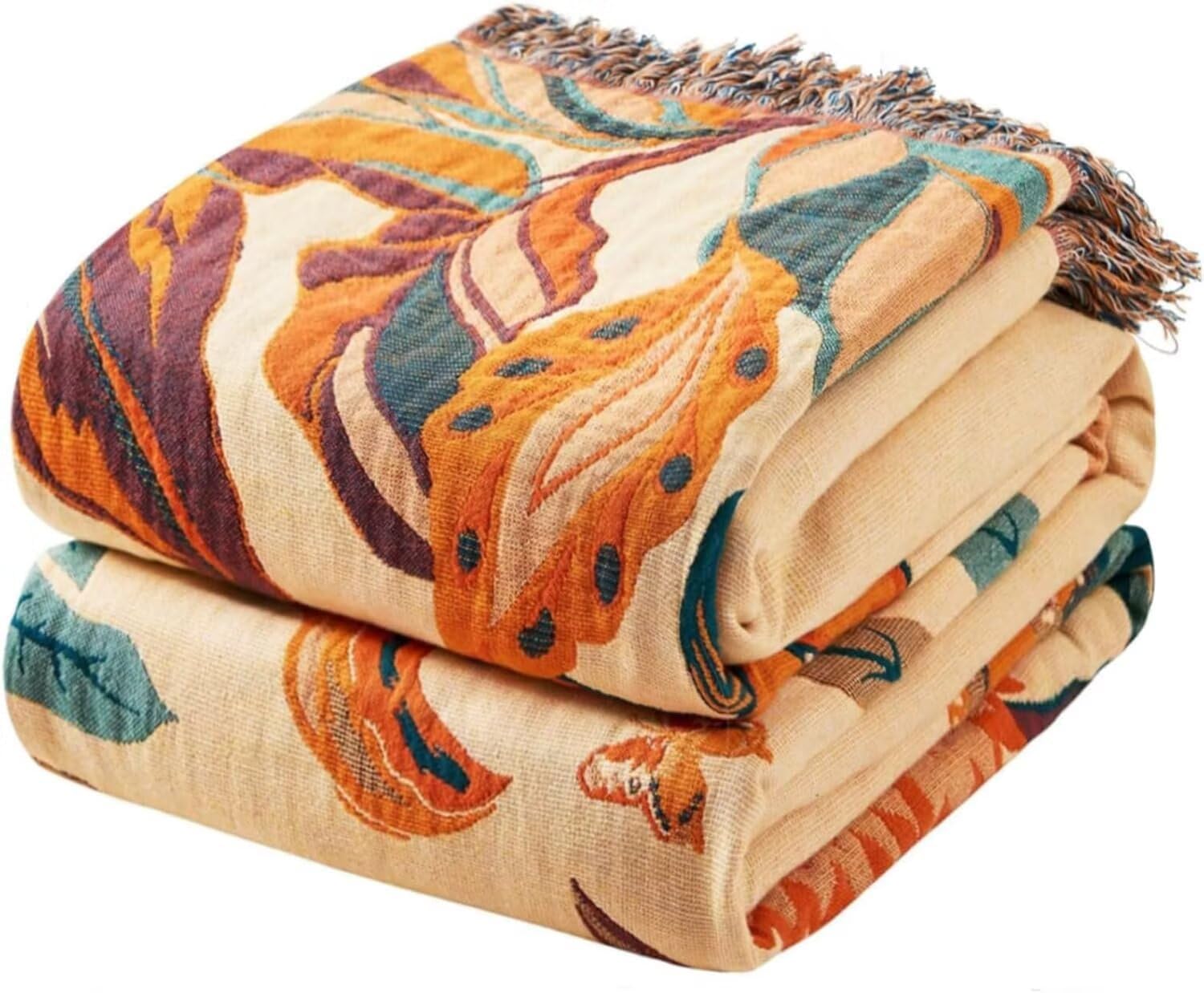 Vintage Boho Beige Throw Pillow — 50" — M-orange