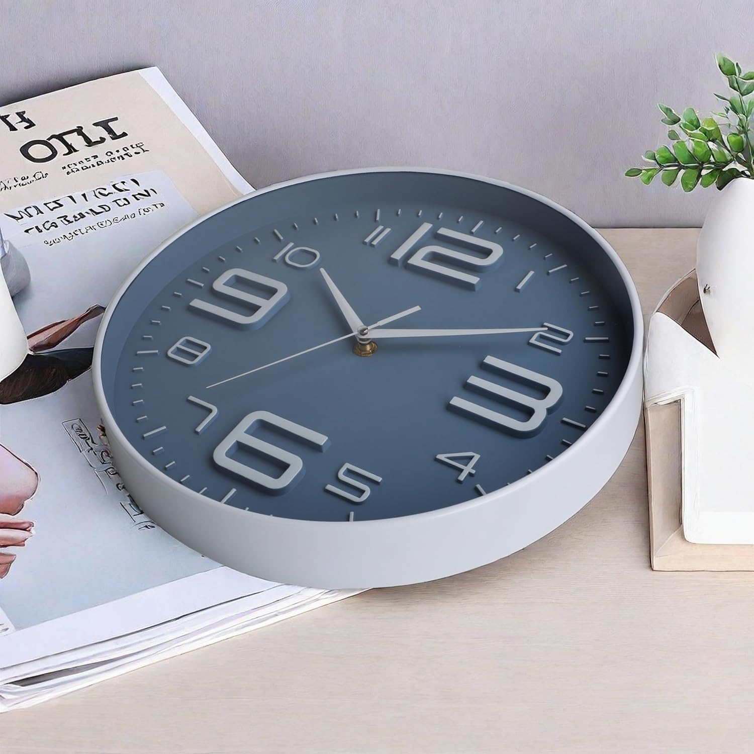 Round Modern Grey Wall Clock — 12" - View 5