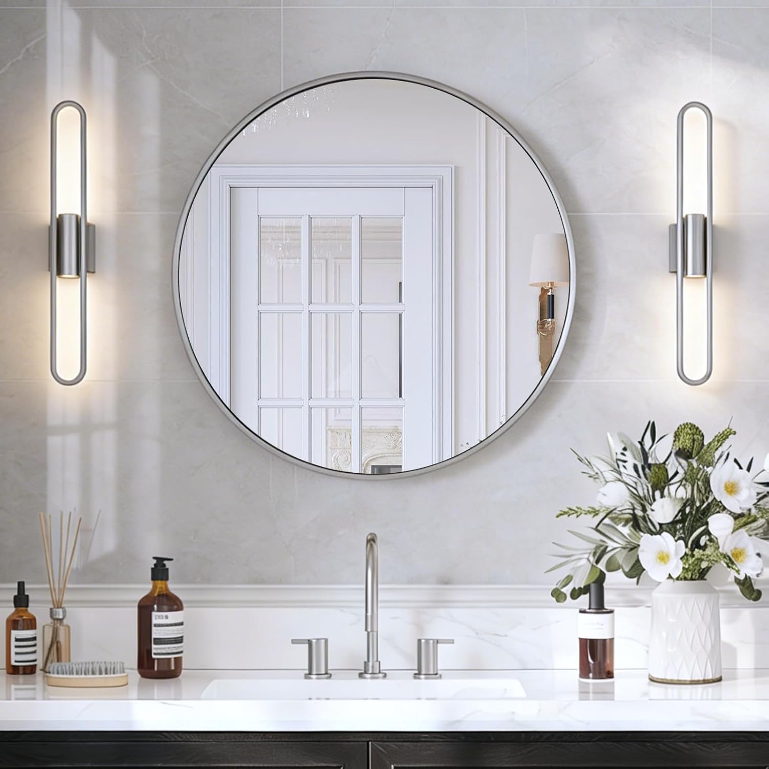 Black Wall Mirror — 36" — Brush Nickel