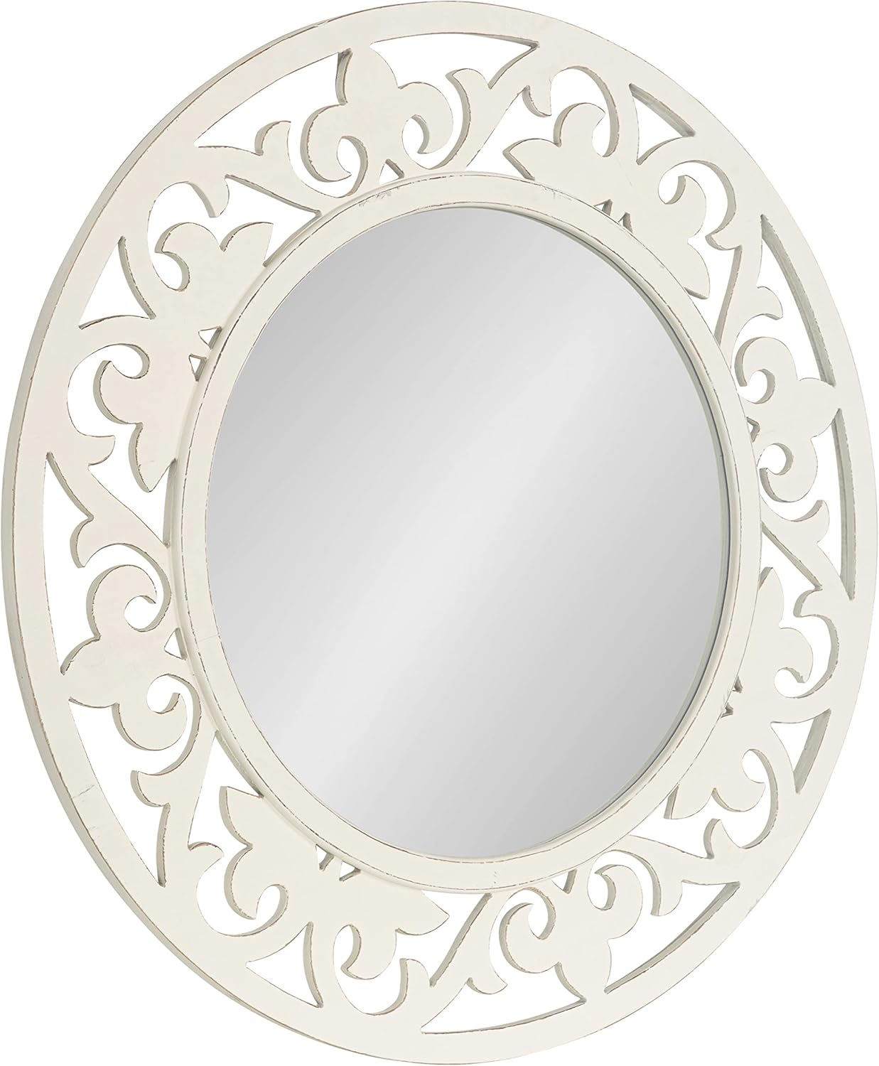 Vintage Farmhouse White Round Mirror — 31.5" — 31.5"L x 31.5"W