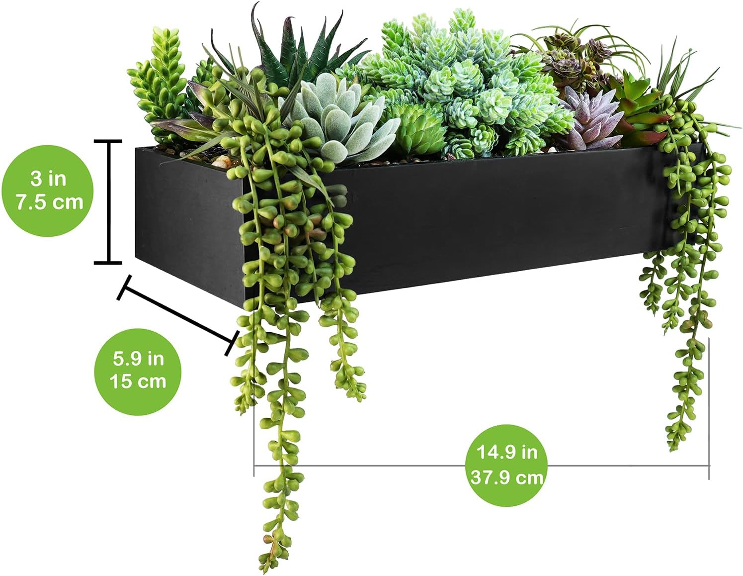 Rectangular Black Faux Succulent — 15" - View 2