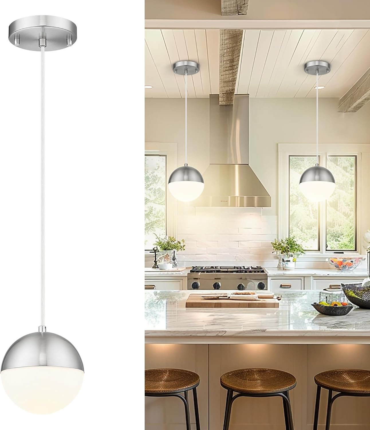 Adjustable Luxe Black Pendant Light — 6" — Silver