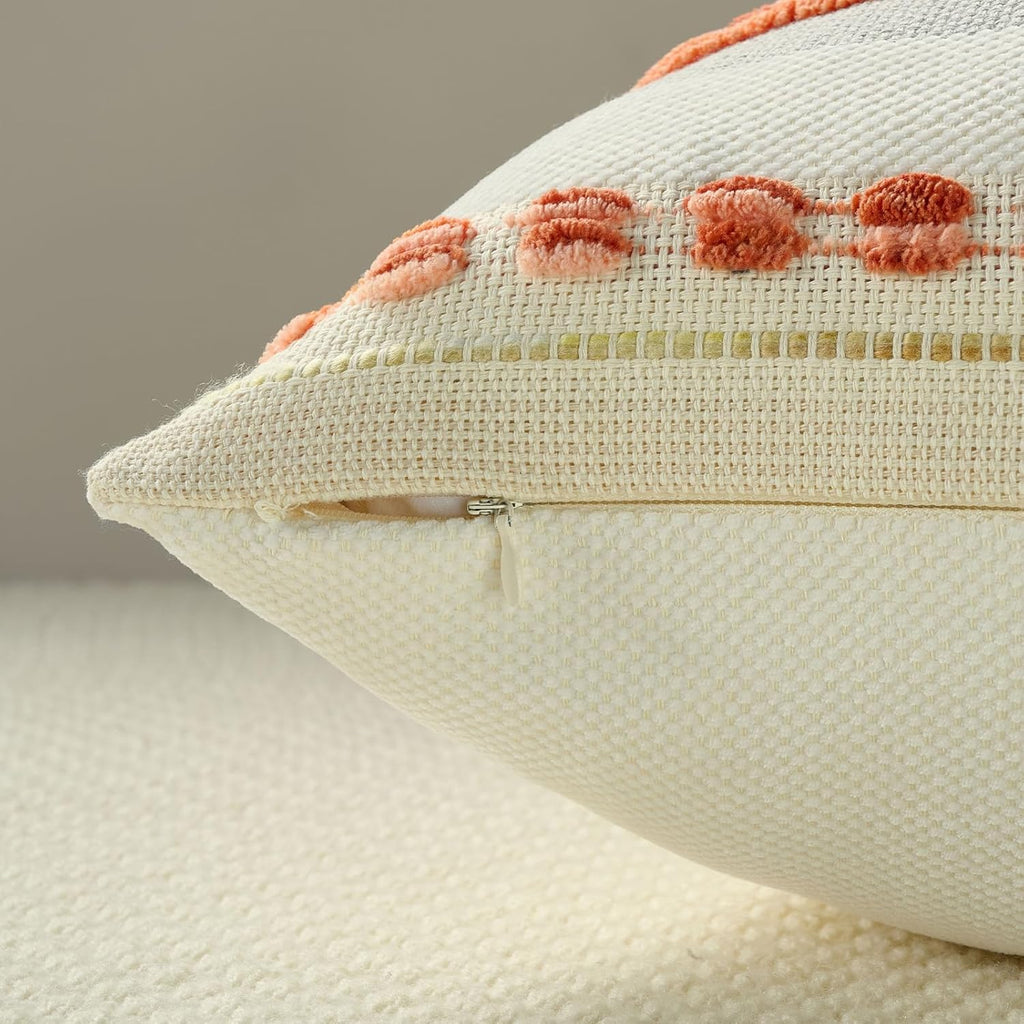 Tufted Boho Beige Throw Pillow Cover — 18" - View 3