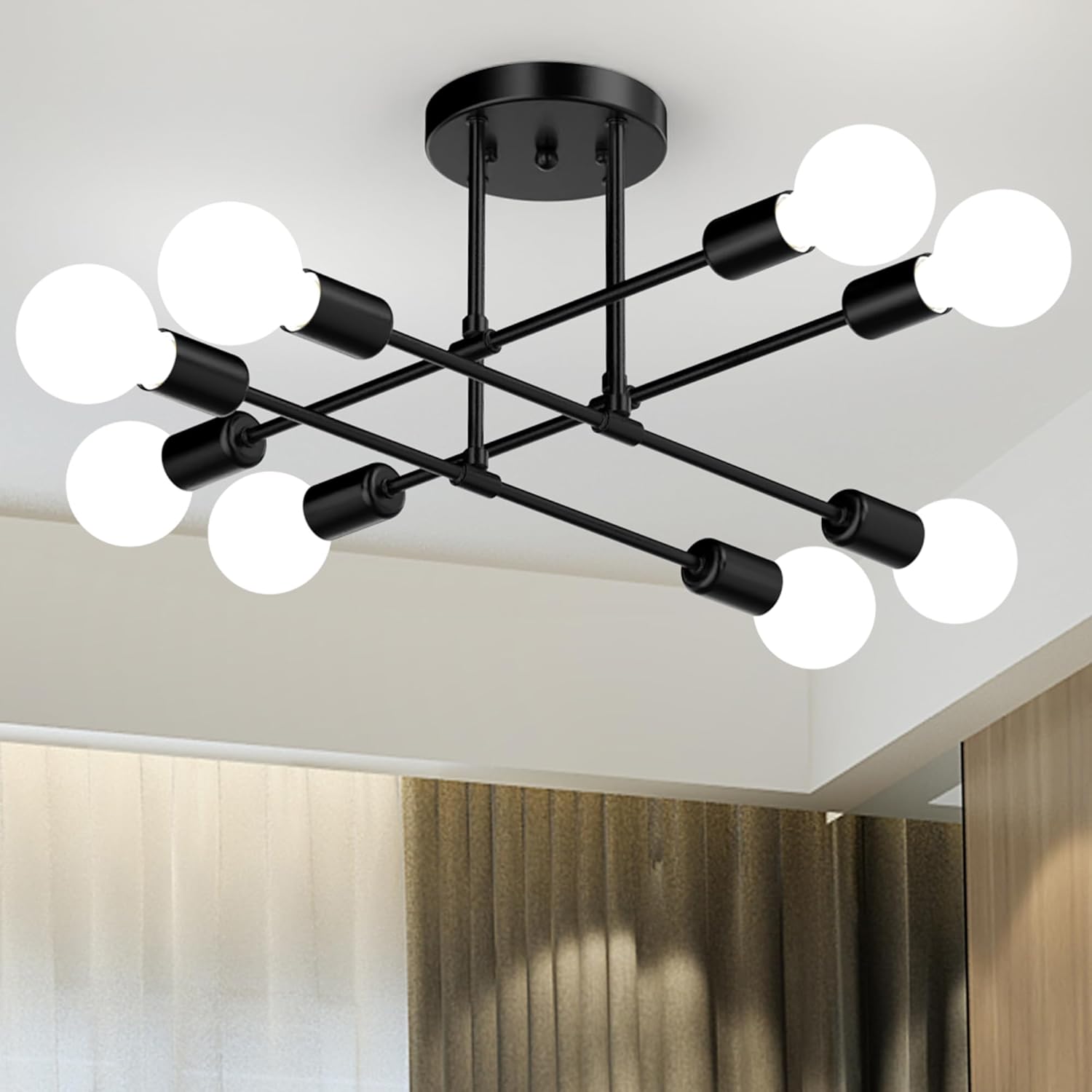 Farmhouse Black Chandelier — 6-Light — Matte Black 8-Light (5.9" Canopy)