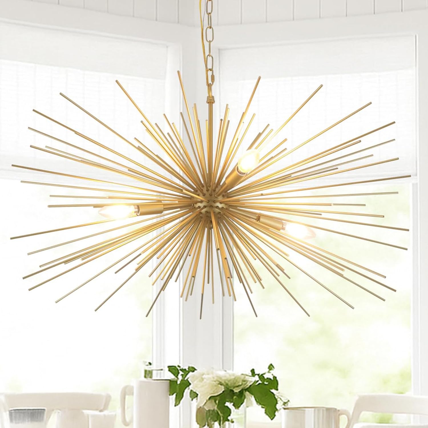 Modern Black Chandelier — 4-Light — Golden 31" 4-Light