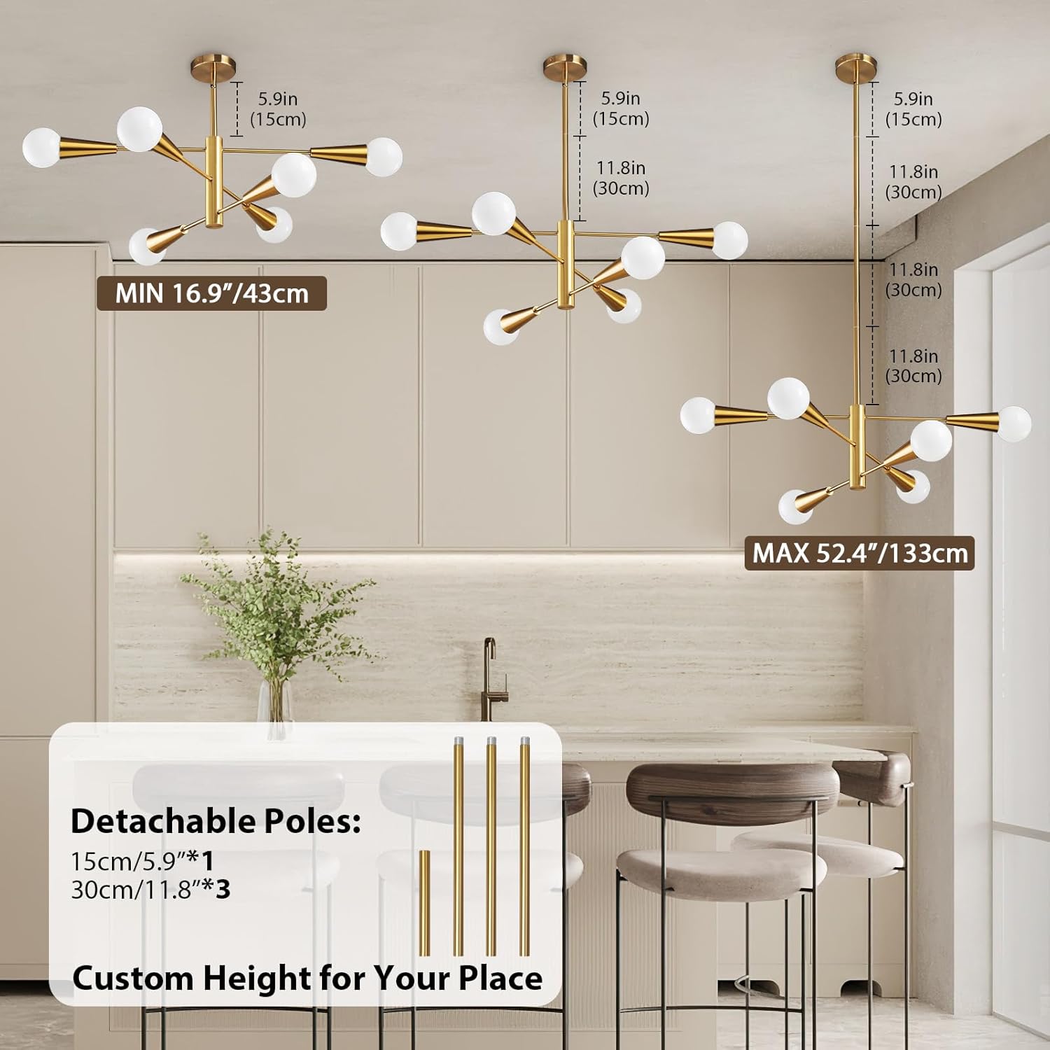 Adjustable Luxe Black Chandelier — 6-Light - View 5
