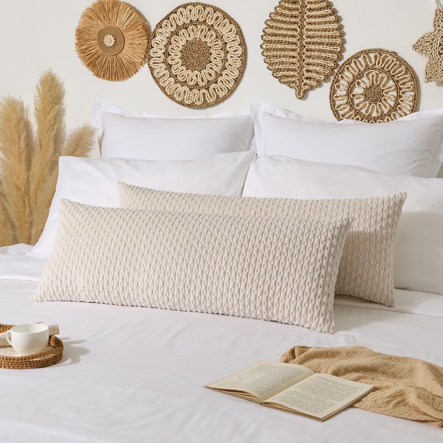 Lumbar Boho Beige Throw Pillow Cover — 36" - View 2