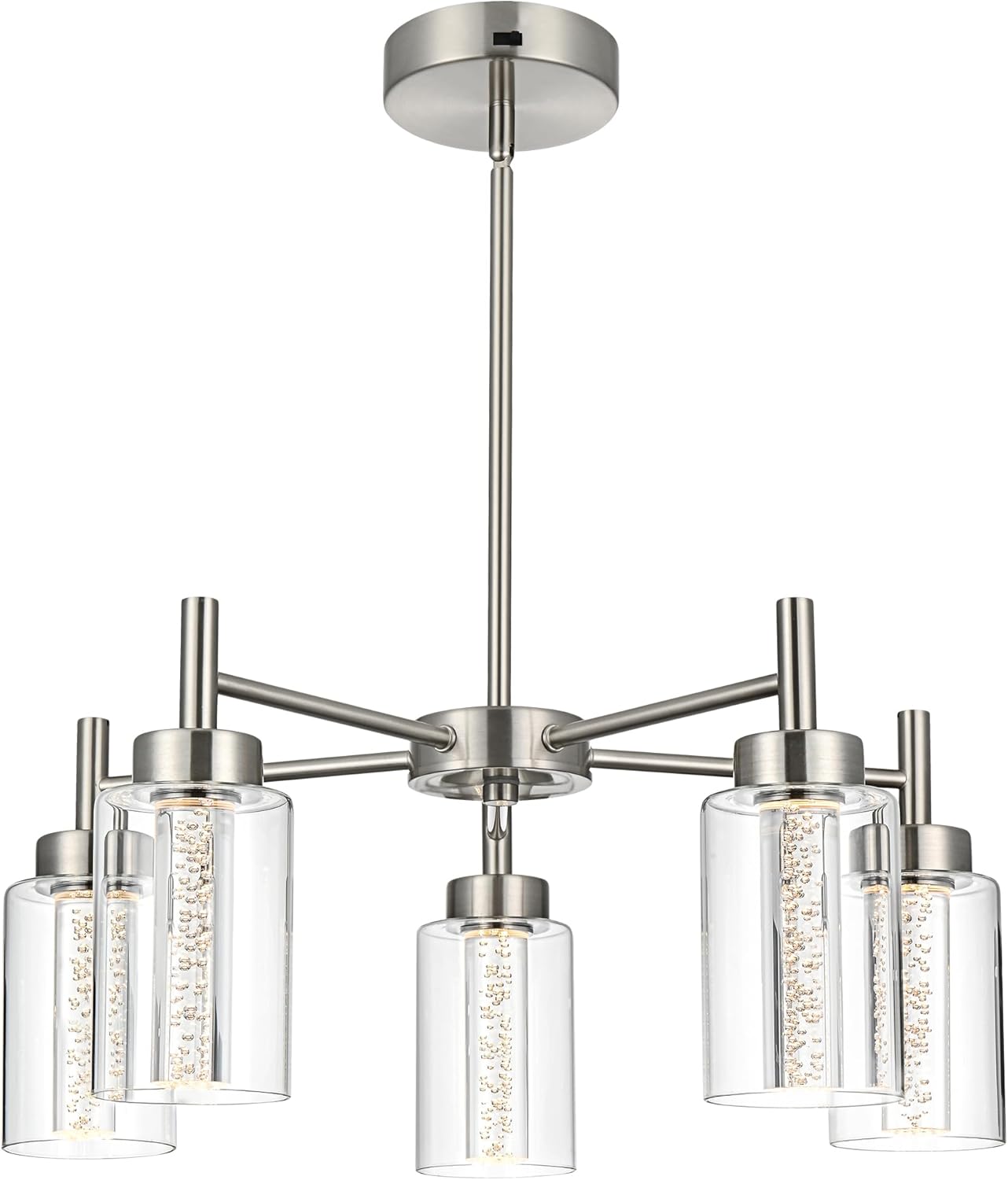 Vintage Modern Black Chandelier — 5-Light — LED-Brushed Nickel