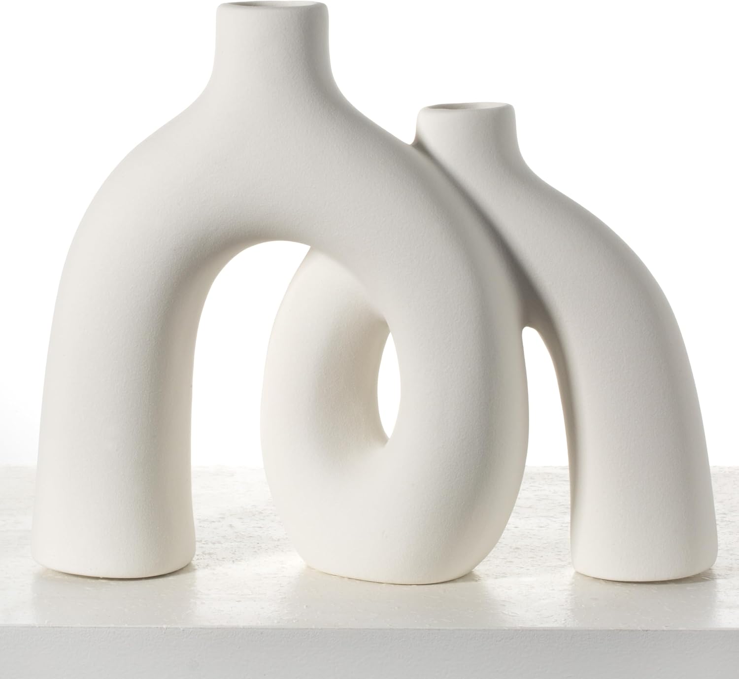Round Boho Beige Vase Set — Set of 2 — Ivory