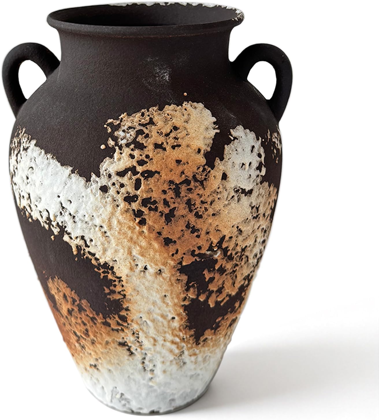 Handcrafted Boho Beige Flower Vase — 10" — Dark Brown Textured Clay
