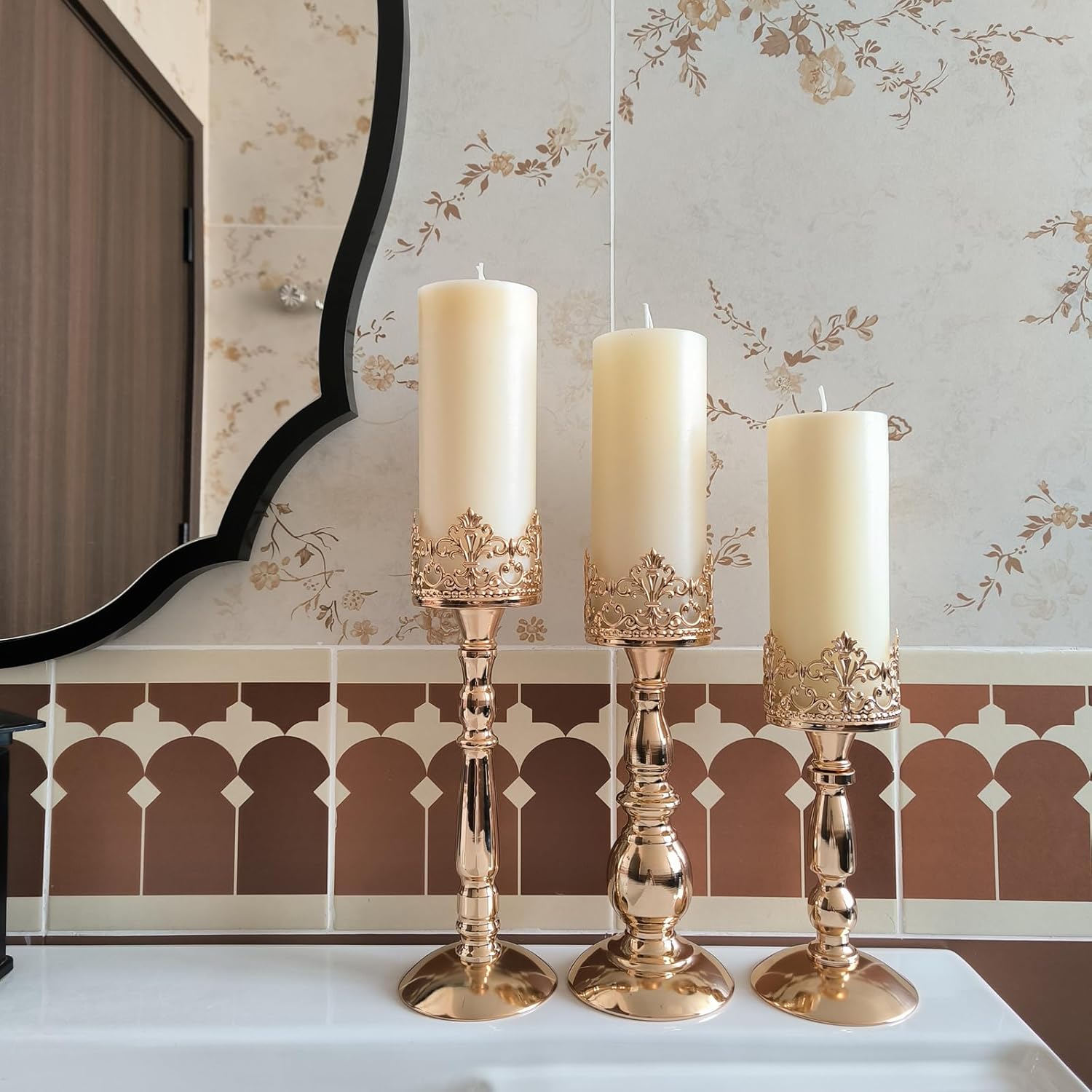 Vintage Luxe Black Pillar Candle — Set of 3 - View 3