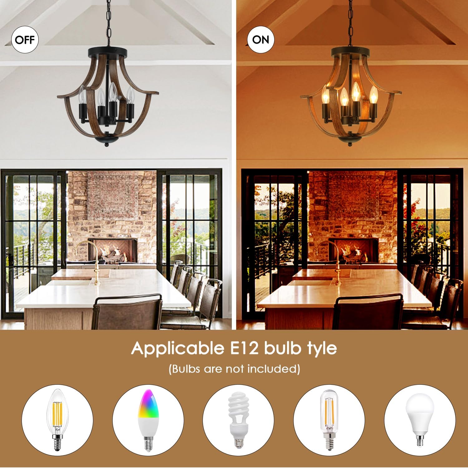 Vintage Farmhouse Black Chandelier — 4-Light - View 7