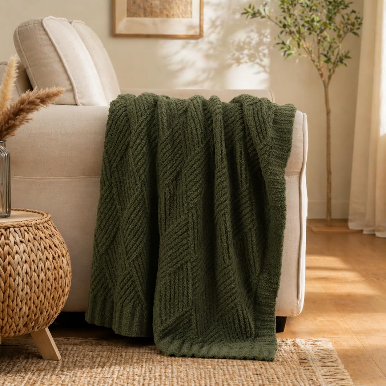 Knit Beige Throw Pillow — 50" - View 5
