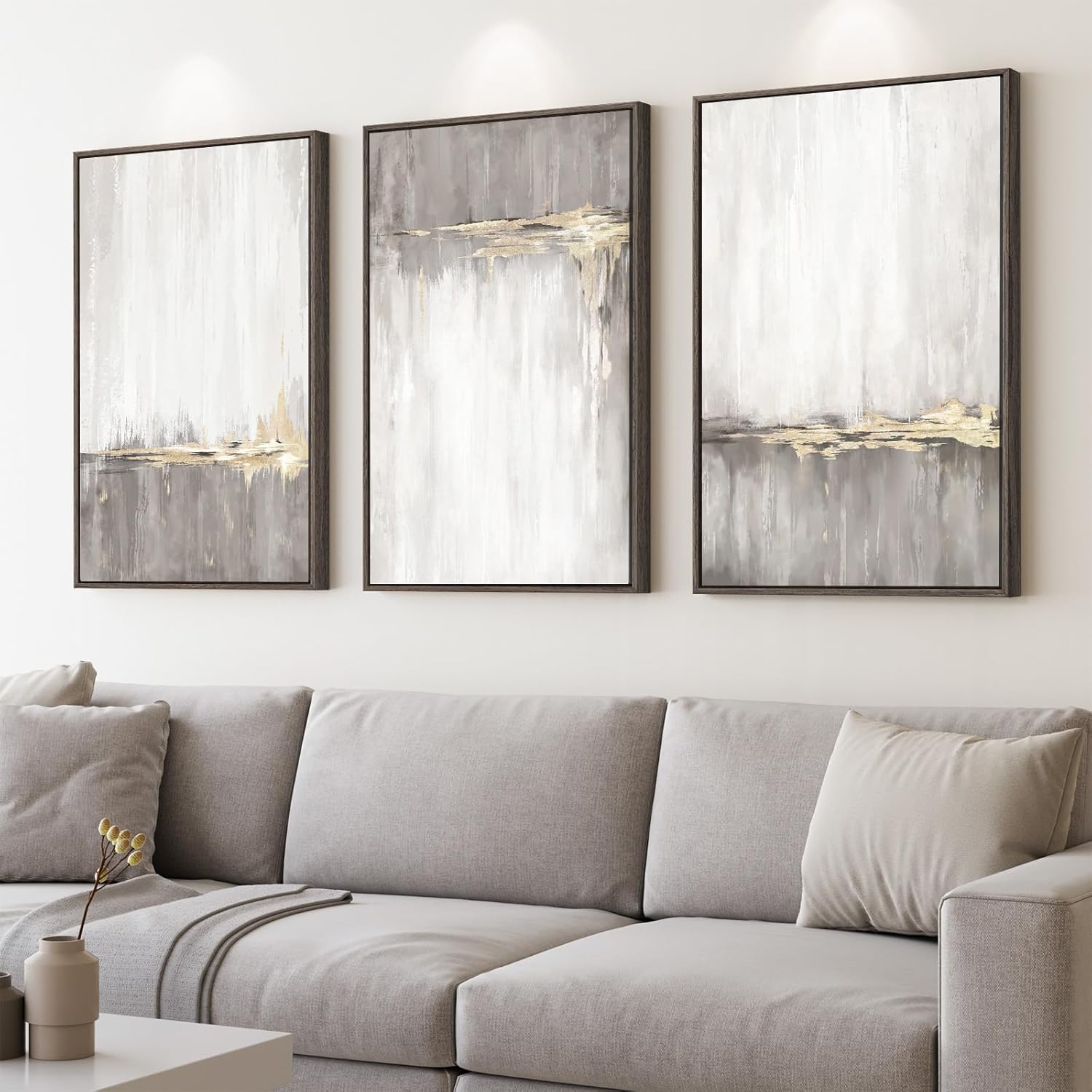 Framed Modern Beige Wall Decor — 24" — 24" W x 36" H x 3Pcs