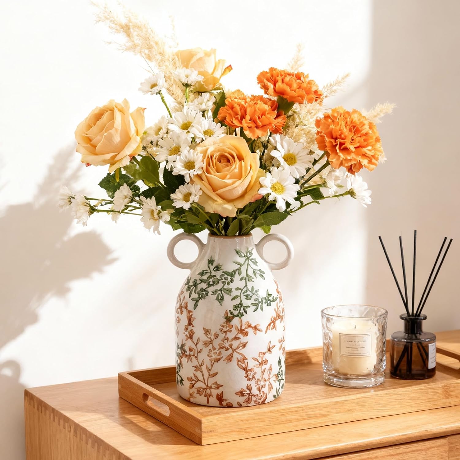 Boho Black Flower Vase — Green Floral