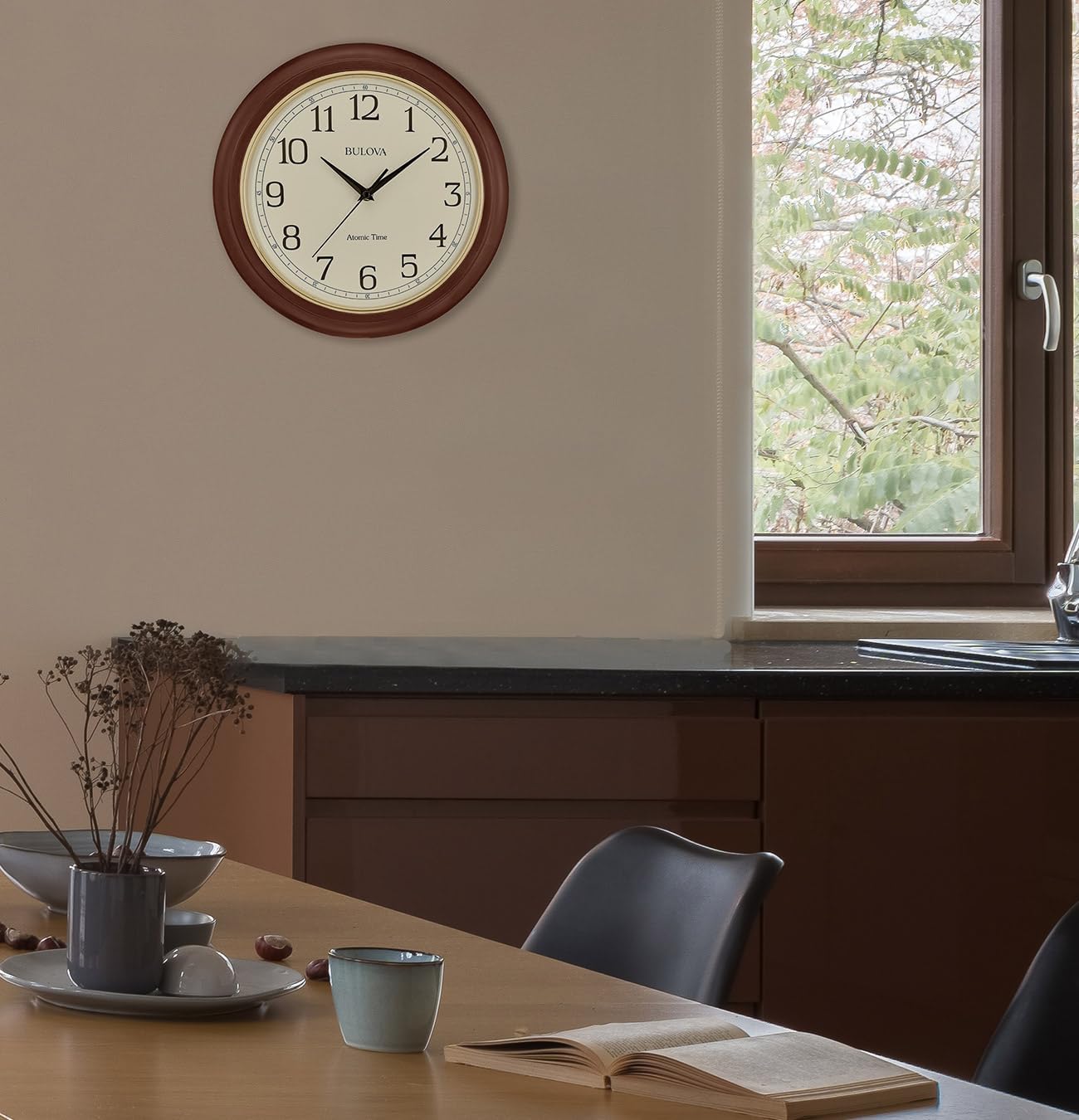 Battery Operated Mid-Century Wood Wall Clock — 12.4" - View 3
